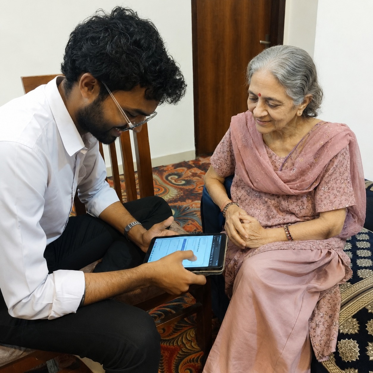 Personalised Care Plans — Nurse reviewing care plan with resident